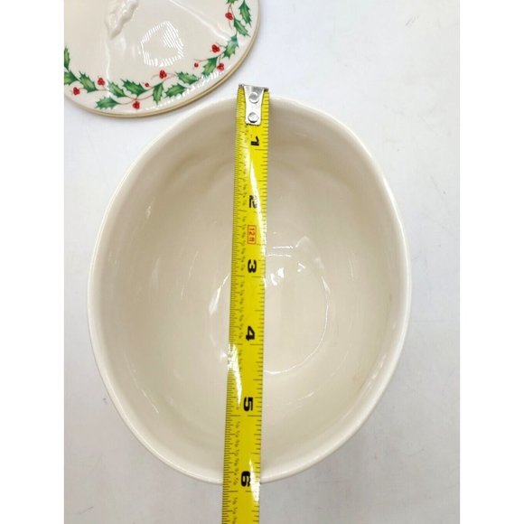 Lenox Holiday Covered Candy Dish Ivory Pedestal Bowl Holly Leaf Raised Details - Picture 5 of 7